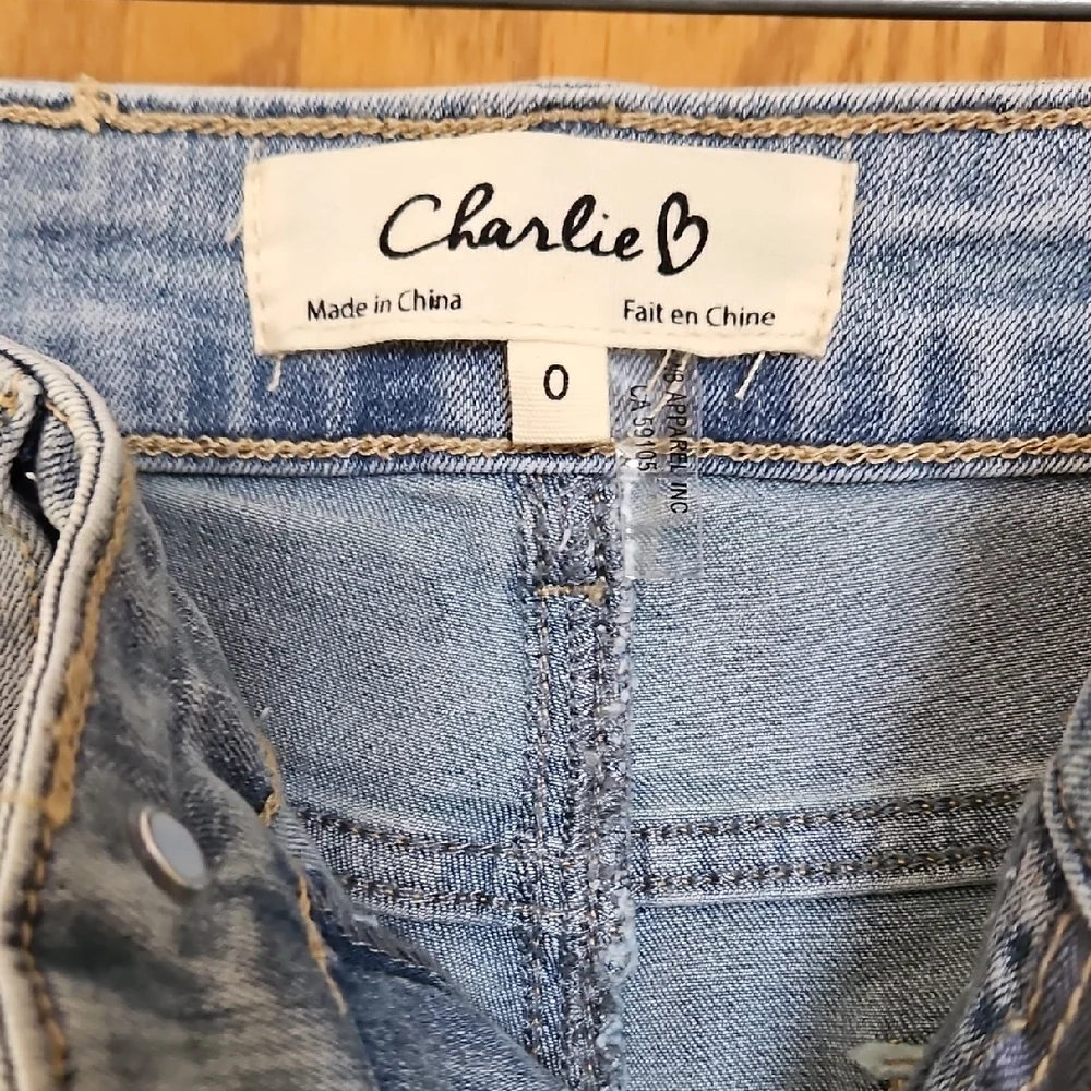 CHARLIE B Light Blue Skinny Jeans with Layered Frayed Hem - Picture 6 of 6
